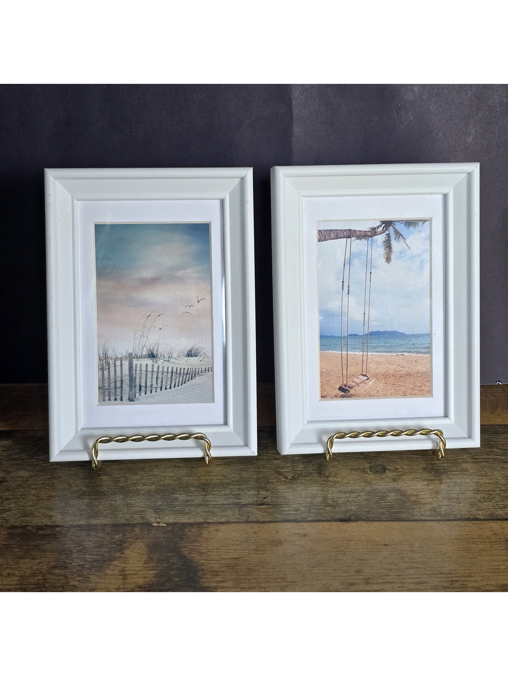 5x7 Coastal Beach Art Prints Set of 2 White Framed Photo Wall Decor Art
